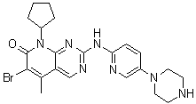 6-Bromo-8-cyclopentyl-5-methyl-2-[[5-(1-piperazinyl)-2-pyridinyl]amino]-pyrido[2,3-d]pyrimidin-7(8H)-one molecular structure (CAS 851067-56-6)