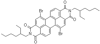 structure of CAS# 851786-15-7, 5,12-Dibromo-2,9-bis(2-ethylhexyl)-anthra[2,1,9-def:6,5,10-d'e'f']diisoquinoline-1,3,8,10(2H,9H)-tetrone;N,N-(2-Ethyl)hexyl-1,7-dibromo-3,4,9,10-perylene tetracarboxylic diimide; N,N'-Bis(2-Ethylhexyl)-1,7-dibromo-3,4,9,10-perylene diimide; N,N'-Bis(2-ethylhexyl)-1,7-dibromo-3,4,9,10-tetracarboxylic acid diimide; N,N'-Di(2-ethylhexyl)-1,7-dibromo-3,4,9,10-perylene diimide