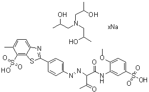 1,1',1''-Nitrilotris-2-propanol compd. with 2-[4-[[1-[[(2-methoxy-5-sulfophenyl)amino]carbonyl]-2-oxopropyl]azo]phenyl]-6-methyl-7-benzothiazolesulfonic acid sodium salt molecular structure (CAS 85392-18-3)