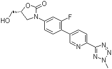 结构式 CAS# 856866-72-3, 3-[3-氟-4-[6-(2-甲基-2H-四唑-5-基)-3-吡啶基]苯基]-5-(羟基甲基)-2-恶唑烷酮