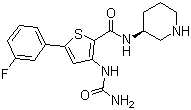 structure of CAS# 860352-01-8, AZD 7762;5-(3-Fluorophenyl)-3-ureidothiophene-N-[(S)-piperidin-3-yl]-2-carboxamide