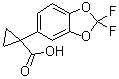 structure of CAS# 862574-88-7, 1-(2,2-Difluorobenzodioxol-5-yl)cyclopropanecarboxylic acid