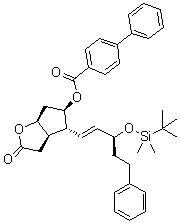 [1,1'-Biphenyl]-4-carboxylic acid (3aR,4R,5R,6aS)-4-[(1E,3S)-3-[[(1,1-dimethylethyl)dimethylsilyl]oxy]-5-phenyl-1-pentenyl]hexahydro-2-oxo-2H-cyclopenta[b]furan-5-yl ester molecular structure (CAS 865087-09-8)