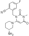 structure of CAS# 865759-25-7, Trelagliptin;(R)-2-[[6-(3-Aminopiperidin-1-yl)-3-methyl-2,4-dioxo-3,4-dihydropyrimidin-1(2H)-yl]methyl]-4-fluorobenzonitrile