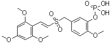 structure of CAS# 865783-99-9, Briciclib;(E)-5-[[(2,4,6-Trimethoxystyryl)sulfonyl]methyl]-2-methoxyphenyl dihydrogen phosphate; ON 014185