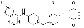 5-[[4-[(6-Chlorothieno[2,3-d]pyrimidin-4-yl)amino]-1-piperidinyl]methyl]-2-fluoro-benzonitrile (2Z)-2-butenedioate (1:1) molecular structure (CAS 866206-55-5)