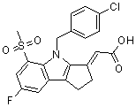 结构式 CAS# 866215-99-8, (2E)-[4-[(4-氯苯基)甲基]-7-氟-1,4-二氢-5-(甲基磺酰基)环戊二烯并[b]吲哚-3(2H)-亚基]乙酸