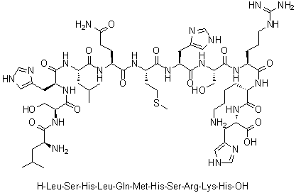 L-亮氨酰-L-丝氨酰-L-组氨酰-L-亮氨酰-L-谷氨酰胺酰-L-蛋氨酰-L-组氨酰-L-丝氨酰-L-精氨酰-L-赖氨酰-L-组氨酸分子结构 (CAS 866620-08-8)