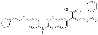 结构式 CAS# 867331-82-6, 4-氯-3-[5-甲基-3-[[4-[2-(1-吡咯烷基)乙氧基]苯基]氨基]-1,2,4-苯并三嗪-7-基]苯酚苯甲酸酯