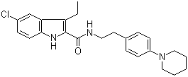 结构式 CAS# 868273-06-7, Org 27569; 5-氯-3-乙基N-[2-(4-哌啶-1-基)苯基乙基]-1H-吲哚-2-甲酰胺