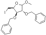 Methyl 5-deoxy-5-iodo-2,3-bis-O-(phenylmethyl)-D-xylofuranoside molecular structure (CAS 869476-25-5)