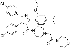 2-[4-[[(4S,5R)-4,5-Bis(4-chlorophenyl)-2-[4-(1,1-dimethylethyl)-2-ethoxyphenyl]-4,5-dihydro-1H-imidazol-1-yl]carbonyl]-1-piperazinyl]-1-(4-morpholinyl)ethanone molecular structure (CAS 870120-40-4)