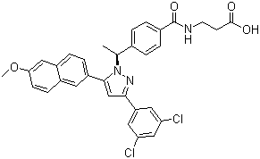 N-[4-[(1S)-1-[3-(3,5-Dichlorophenyl)-5-(6-methoxy-2-naphthalenyl)-1H-pyrazol-1-yl]ethyl]benzoyl]-beta-alanine molecular structure (CAS 870823-12-4)