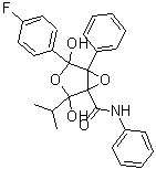 4-(4-Fluorophenyl)-2,4-dihydroxy-2-(1-methylethyl)-N,5-diphenyl-3,6-dioxabicyclo[3.1.0]hexane-1-carboxamide molecular structure (CAS 873950-19-7)