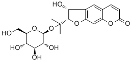 structure of CAS# 87592-77-6, Smyrindioloside;(3'R)-Hydroxymarmesin 4'-O-beta-D-glucopyranoside; 1'-O-beta-D-Glucopyranosyl-3-hydroxynodakenetin