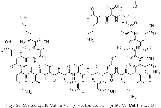 L-Lysyl-L-seryl-L-seryl-L-alpha-glutamyl-L-lysyl-L-isoleucyl-L-valyl-L-tyrosyl-L-valyl-L-tyrosyl-L-methionyl-L-lysyl-L-leucyl-L-asparaginyl-L-tyrosyl-L-alpha-glutamyl-L-valyl-L-methionyl-L-threonyl-L-lysine molecular structure (CAS 877380-07-9)