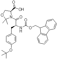 结构式 CAS# 878797-09-2, (4S)-3-[(2S)-3-[4-(叔丁氧基)苯基]-2-[[芴甲氧羰基]氨基]-1-氧代丙基]-2,2-二甲基-4-恶唑烷羧酸