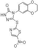 4-(2,3-Dihydro-1,4-benzodioxin-6-yl)-2,4-dihydro-5-[(5-nitro-2-thiazolyl)thio]-3H-1,2,4-triazol-3-one molecular structure (CAS 883065-90-5)