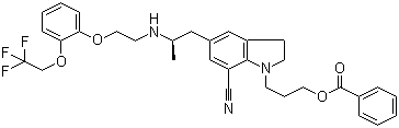 1-[3-(Benzoyloxy)propyl]-2,3-dihydro-5-[(2R)-2-[[2-[2-(2,2,2-trifluoroethoxy)phenoxy]ethyl]amino]propyl]-1H-indole-7-carbonitrile molecular structure (CAS 885340-11-4)