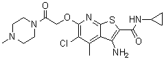 3-Amino-5-chloro-N-cyclopropyl-4-methyl-6-[2-(4-methyl-1-piperazinyl)-2-oxoethoxy]-thieno[2,3-b]pyridine-2-carboxamide molecular structure (CAS 886047-22-9)