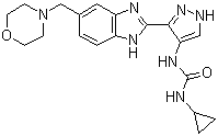 1-Cyclopropyl-3-(3-(5-(morpholinomethyl)-1H-benzo[d]imidazol-2-yl)-1H-pyrazol-4-yl)urea molecular structure (CAS 896466-04-9)