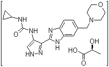 (2S)-2-Hydroxypropanoic acid compd. with N-cyclopropyl-N'-[3-[6-(4-morpholinylmethyl)-1H-benzimidazol-2-yl]-1H-pyrazol-4-yl]urea molecular structure (CAS 896466-76-5)