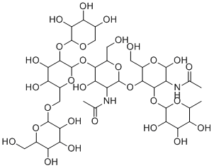 structure of CAS# 9001-00-7, Bromelain;6-Deoxy-a-L-galactopyranosyl-(1->3)-[a-D-mannopyranosyl-(1->6)-[ß-D-xylopyranosyl-(1->2)]-ß-D-mannopyranosyl-(1->4)-2-acetamido-2-deoxy-ß-D-glucopyranosyl-(1->4)]-2-acetamido-2-deoxy- D-glucopyranose