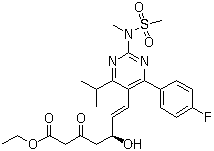structure of CAS# 901765-36-4, (5S,6E)-7-[4-(4-Fluorophenyl)-6-(1-methylethyl)-2-[methyl(methylsulfonyl)amino]-5-pyrimidinyl]-5-hydroxy-3-oxo-6-heptenoic acid ethyl ester