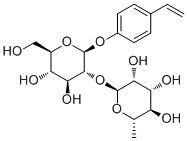 结构式 CAS# 90852-99-6, Ptelatoside B; 4-乙烯基苯基 2-O-(6-去氧-alpha-L-吡喃甘露糖)-beta-D-吡喃葡萄糖苷