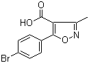 structure of CAS# 91182-60-4, 5-(4-Bromophenyl)-3-methyl-4-isoxazolecarboxylic acid;5-(p-Bromophenyl)-3-methyl-4-isoxazolecarboxylic acid; 5-(4-Bromophenyl)-3-methylisoxazole-4-carboxylic acid