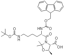 structure of CAS# 911838-56-7, (4S,5R)-3-[(2S)-6-[[(1,1-Dimethylethoxy)carbonyl]amino]-2-[[(9H-fluoren-9-ylmethoxy)carbonyl]amino]-1-oxohexyl]-2,2,5-trimethyl-4-oxazolidinecarboxylic acid