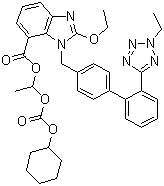 structure of CAS# 914613-36-8, 2H-2-Ethyl Candesartan Cilexetil;2-Ethoxy-1-[[2'-(2-ethyl-2H-tetrazol-5-yl)[1,1'-biphenyl]-4-yl]methyl]- 1H-Benzimidazole-7-carboxylic acid 1-[[(cyclohexyloxy)carbonyl]oxy]ethyl ester