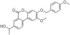 structure of CAS# 914913-88-5, Palomid 529;P 529; SG 00529; 8-(1-Hydroxyethyl)-2-methoxy-3-[(4-methoxyphenyl)methoxy]-6H-dibenzo[b,d]pyran-6-one