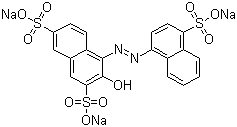 结构式 CAS# 915-67-3, 酸性红 27; 苋菜红; 1-(4-磺酸-1-萘偶氮)-2-羟基-3,6-萘二磺酸三钠盐