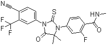structure of CAS# 915087-33-1, MDV 3100;4-[3-[4-Cyano-3-(trifluoromethyl)phenyl]-5,5-dimethyl-4-oxo-2-thioxo-1-imidazolidinyl]-2-fluoro-N-methylbenzamide