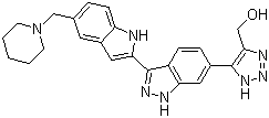 (5-(3-(5-(Piperidin-1-ylmethyl)-1H-indol-2-yl)-1H-indazol-6-yl)-1H-1,2,3-triazol-4-yl)methanol molecular structure (CAS 916767-35-6)