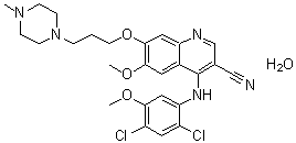 4-[(2,4-Dichloro-5-methoxyphenyl)amino]-6-methoxy-7-[3-(4-methyl-1-piperazinyl)propoxy]-3-quinolinecarbonitrile hydrate (1:1) molecular structure (CAS 918639-08-4)