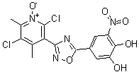 structure of CAS# 923287-50-7, Opicapone;5-[3-(2,5-Dichloro-4,6-dimethyl-1-oxido-3-pyridinyl)-1,2,4-oxadiazol-5-yl]-3-nitro-1,2-benzenediol; BIA 9-1067