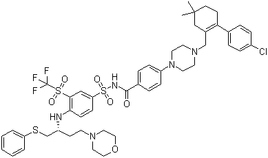 structure of CAS# 923564-51-6, ABT 263;4-[4-[[2-(4-Chlorophenyl)-5,5-dimethyl-1-cyclohexen-1-yl]methyl]-1-piperazinyl]-N-[[4-[[(1R)-3-(4-morpholinyl)-1-[(phenylthio)methyl]propyl]amino]-3-[(trifluoromethyl)sulfonyl]phenyl]sulfonyl]benzamide