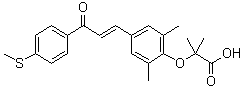 structure of CAS# 923978-27-2, 2-[2,6-Dimethyl-4-[(1E)-3-[4-(methylthio)phenyl]-3-oxo-1-propen-1-yl]phenoxy]-2-methylpropanoic acid;GFT 505