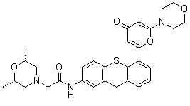 (2R,6S)-2,6-二甲基-N-[5-[6-(4-吗啉基)-4-氧代-4H-吡喃-2-基]-9H-噻吨-2-基]-4-吗啉乙酰胺分子结构 (CAS 925701-46-8)