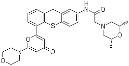 结构式 CAS# 925701-49-1, KU-60019; (2R,6S)-2,6-二甲基-N-[5-[6-(4-吗啉基)-4-氧代-4H-吡喃-2-基]-9H-噻吨-2-基]-4-吗啉乙酰胺