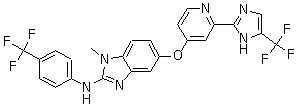 structure of CAS# 927880-90-8, RAF 265;1-Methyl-5-[[2-[5-(trifluoromethyl)-1H-imidazol-2-yl]-4-pyridinyl]oxy]-N-[4-(trifluoromethyl)phenyl]-1H-benzimidazol-2-amine; CHIR 265;