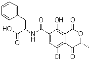 (R)-N-[(5-氯-3,4-二氢-8-羟基-3-甲基-1,4-二氧代-1H-2-苯并吡喃-7-基)羰基]-L-苯丙氨酸分子结构 (CAS 93261-84-8)