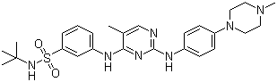 结构式 CAS# 936091-14-4, tg 101209; N-(1,1-二甲基乙基)-3-[[5-甲基-2-[[4-(4-甲基-1-哌嗪基)苯基]氨基]-4-嘧啶基]氨基]苯磺酰胺
