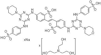 2,2'-(1,2-Ethenediyl)bis[5-[[4-(4-morpholinyl)-6-[(4-sulfophenyl)amino]-1,3,5-triazin-2-yl]amino]benzenesulfonic acid sodium salt compd. with 2,2',2''-nitrilotris[ethanol] molecular structure (CAS 93917-97-6)