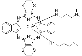 (OC-6-12)-Bis(N,N-dimethyl-1,3-propanediamine-N')[2,3,16,17-tetrahydro-29H,31H-dibenzo[b,l]bis[1,4]dithiino[2,3-g:2',3'-q]porphyrazinato(2-)-N29,N30,N31,N32]cobalt molecular structure (CAS 93940-96-6)