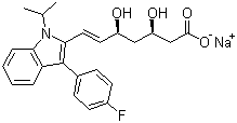 结构式 CAS# 93957-55-2, 氟伐他汀钠; [R*,S*-(E)]-(+/-)-7-[3-(4-氟苯基)-1-(1-甲基乙基)-1-氢-吲哚-2-基]-3,5-二羟基庚-6-烯酸钠