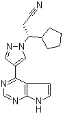 结构式 CAS# 941678-49-5, 选择性 JAK1, JAK2 蛋白酪氨酸激酶抑制剂; (betaR)-beta-环戊基-4-(7H-吡咯并[2,3-d]嘧啶-4-基)-1H-吡唑-1-丙腈