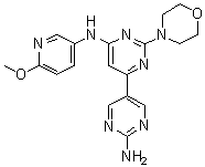 结构式 CAS# 944396-88-7, N6-(6-甲氧基-3-吡啶基)-2-(4-吗啉基)[4,5'-联嘧啶]-2',6-二胺